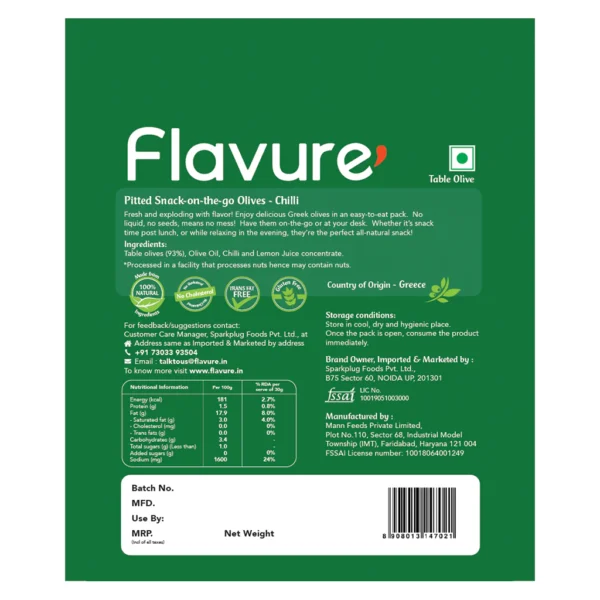 Flavure - Pitted Olives - Chilli - Healthy Snacks - Healthy Appetizers
