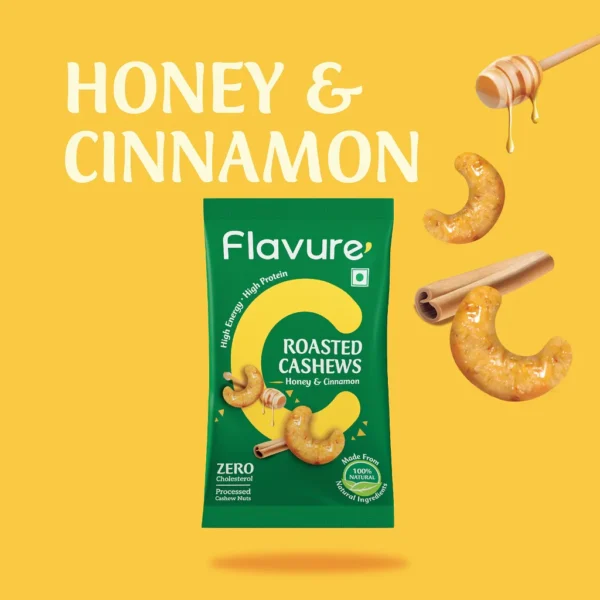 Flavure - Roasted Cashews - Honey & Cinnamon - Healthy Snacks - Nuts