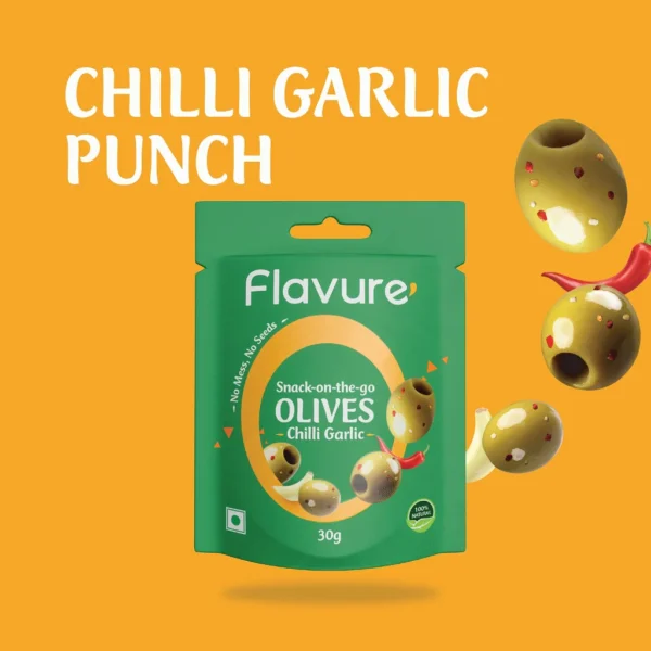 Flavure - Pitted Olives - Chilli Garlic - Healthy Snacks - Healthy Appetizers